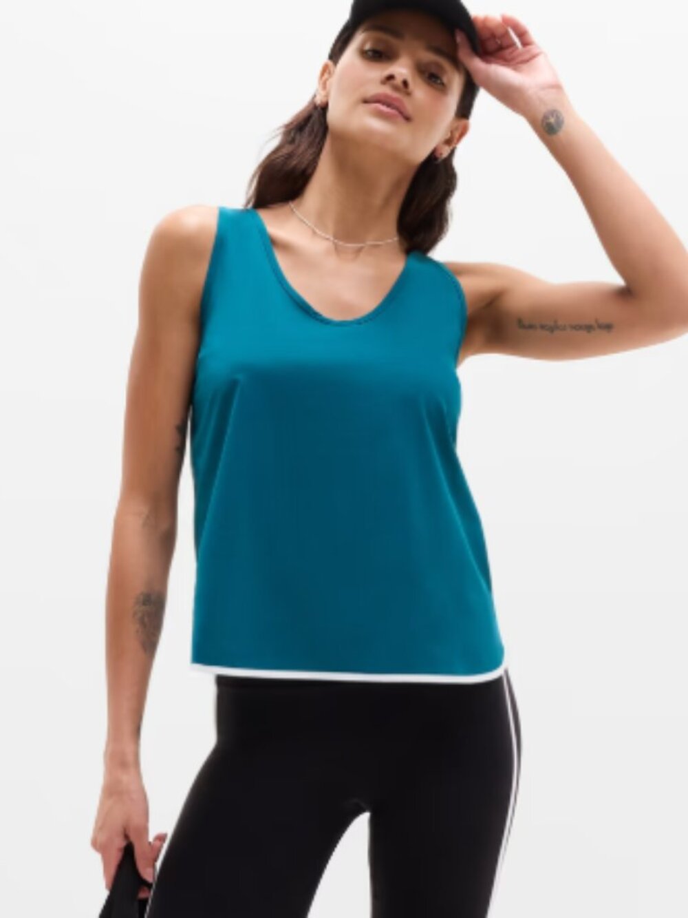 Athleta Journey Tank, Teal with White Trim, Size Large